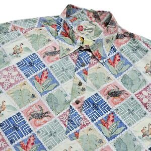 Hilo Hattie Hawaiian Shirt Mens XL Patchwork Sea Turtle Aloha Tropical Tiki